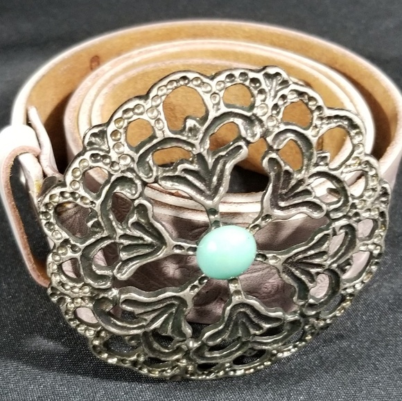 Women's Vtg Buckle Brand Belt 32 Lavender Leather - Picture 6 of 6